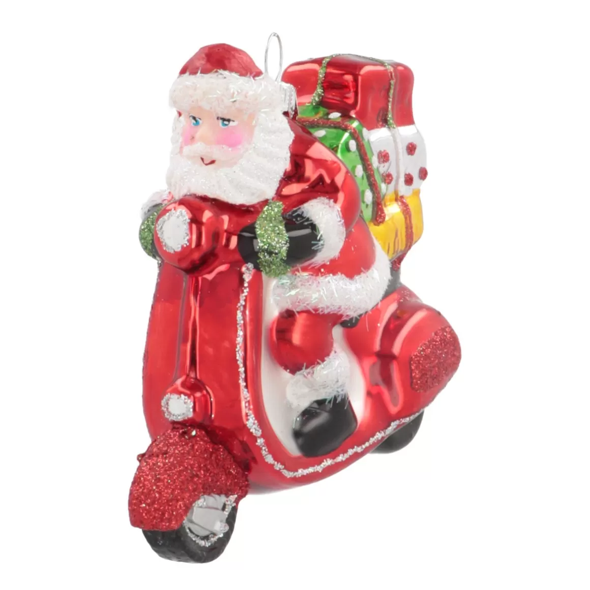 It's all about Christmas Christmas Ornaments-Hanger Santa On Scooter Red Glass 11 Cm