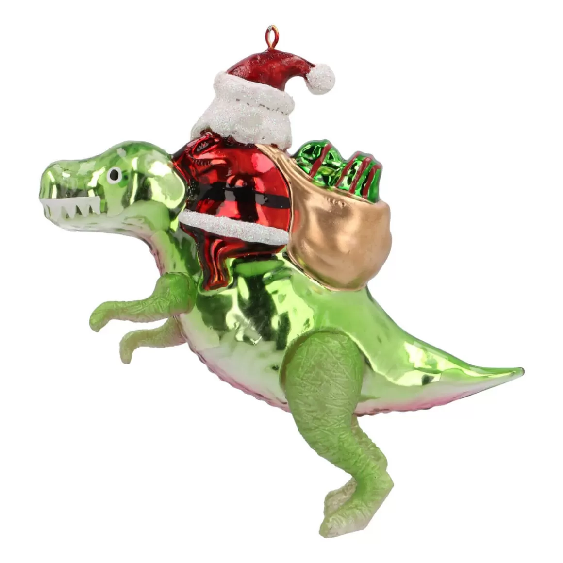 It's all about Christmas Christmas Ornaments-Hanger Santa On T. Rex Red Green Glass 13 Cm