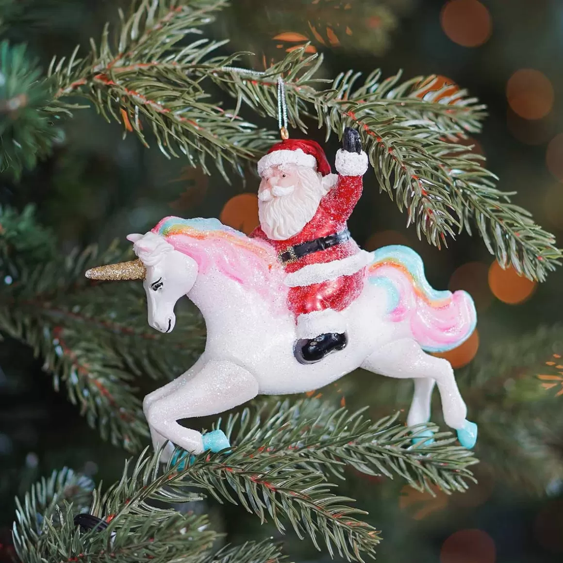 It's all about Christmas Christmas Ornaments-Hanger Santa On Unicorn Multicoloured Glass 12 Cm
