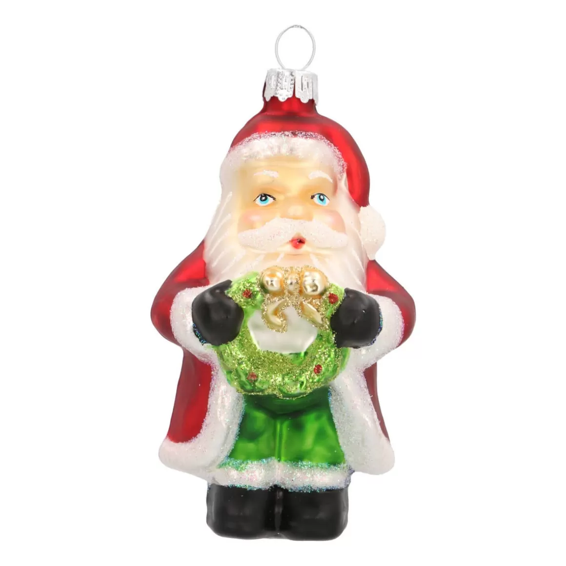 It's all about Christmas Christmas Ornaments-Hanger Santa With Wreath Red Glass 10 Cm