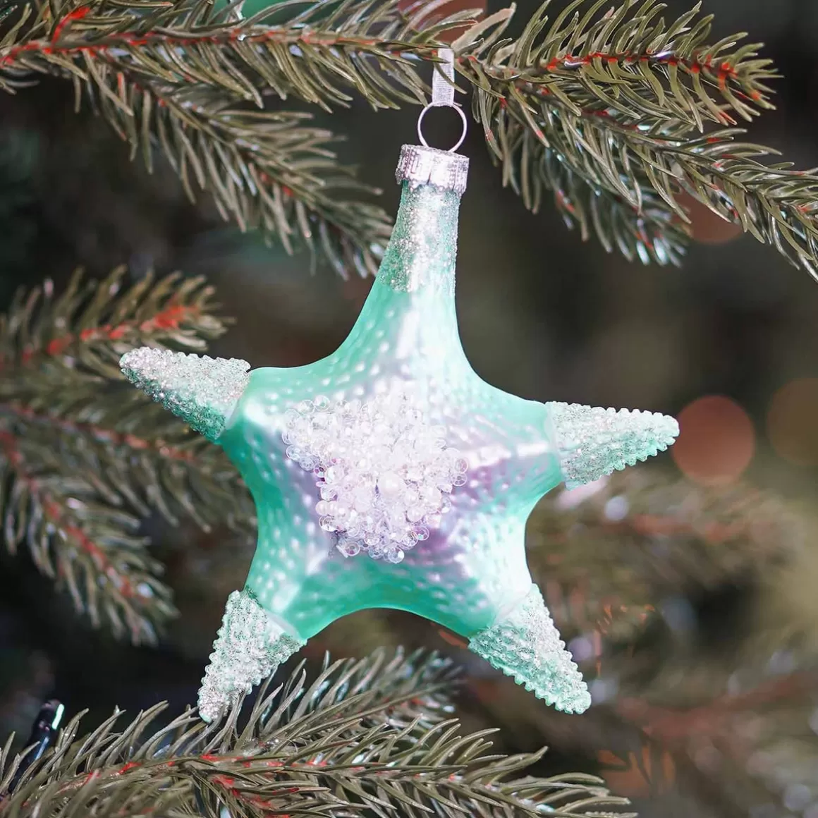 It's all about Christmas Christmas Ornaments-Hanger Starfish Green Pink Glass 11 Cm