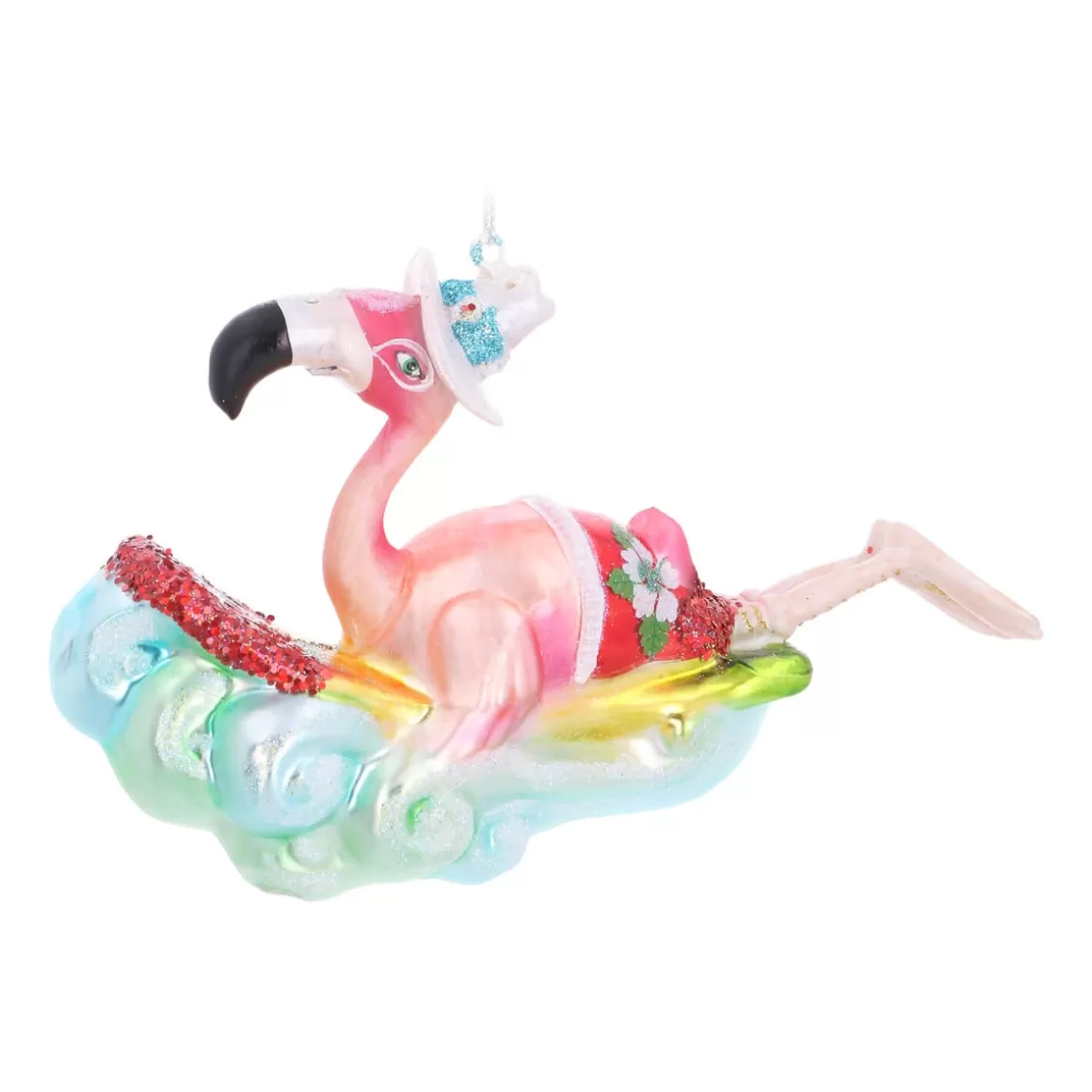 It's all about Christmas Christmas Ornaments-Hanger Surfing Flamingo Multicoloured Glass 15 Cm