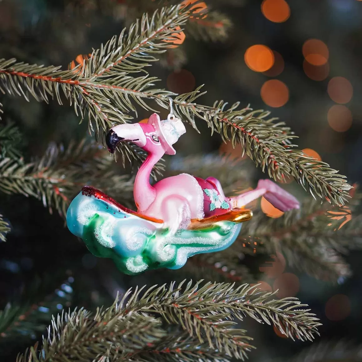 It's all about Christmas Christmas Ornaments-Hanger Surfing Flamingo Multicoloured Glass 15 Cm