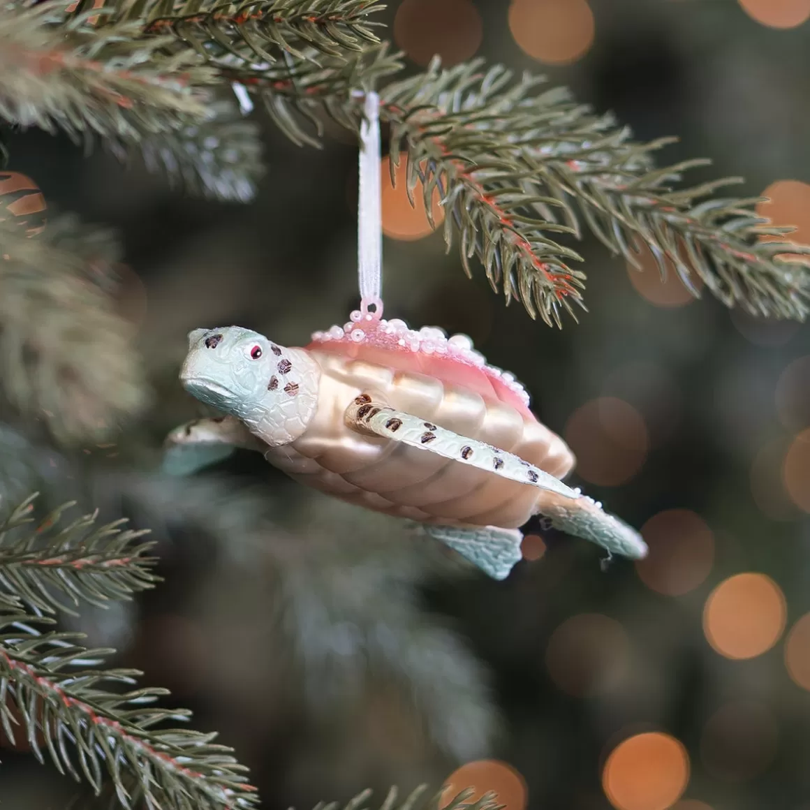 It's all about Christmas Christmas Ornaments-Hanger Turtle Green Pink Glass 13 Cm