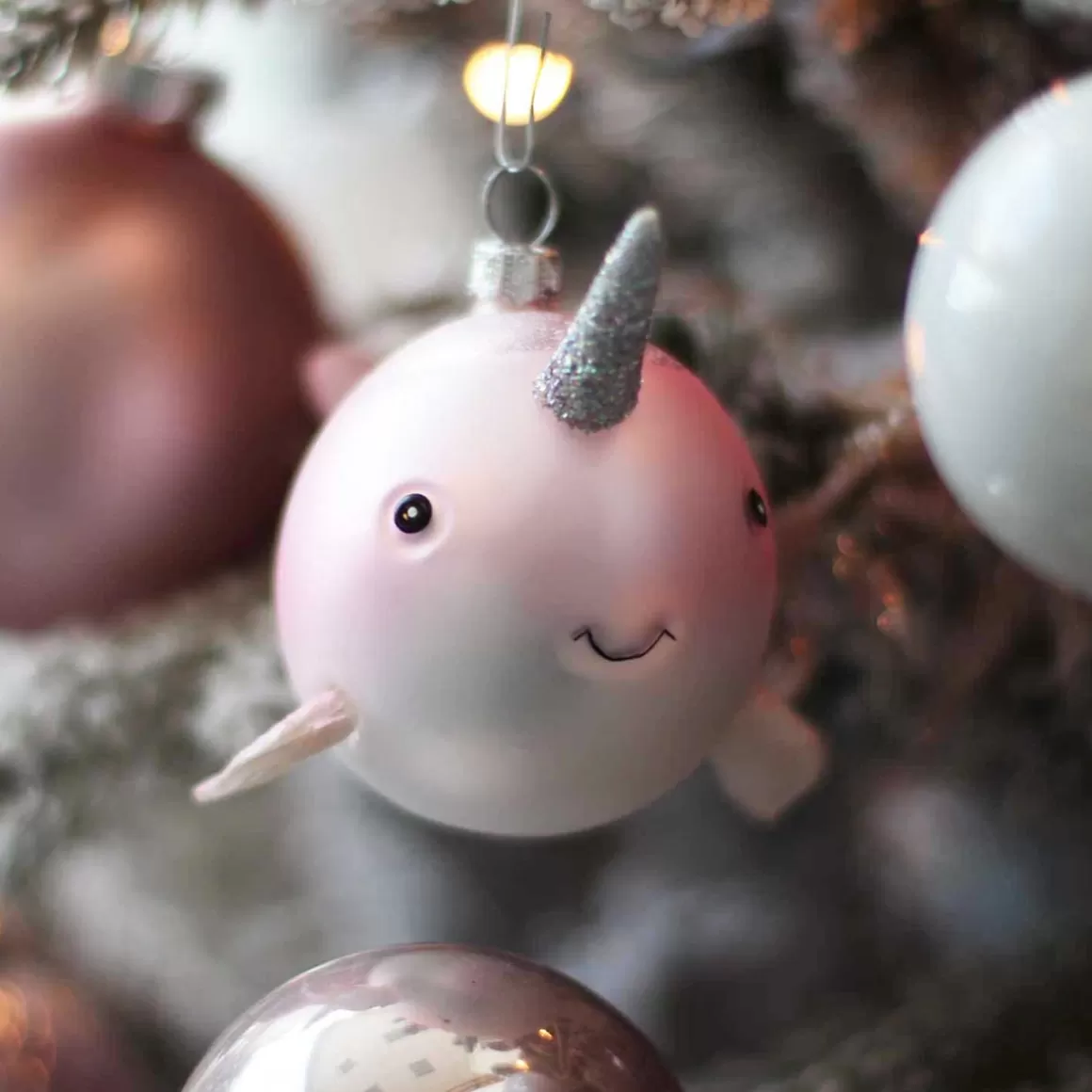 It's all about Christmas Christmas Ornaments-Hanger Whale Unicorn Pink Glass 10 Cm