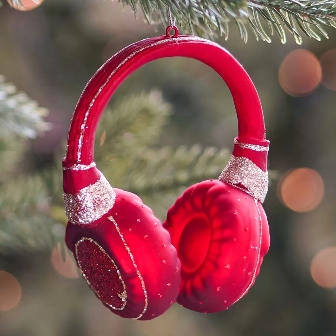 It's all about Christmas Christmas Ornaments-Headphone Christmas Ornament | Glass | Red | 10cm