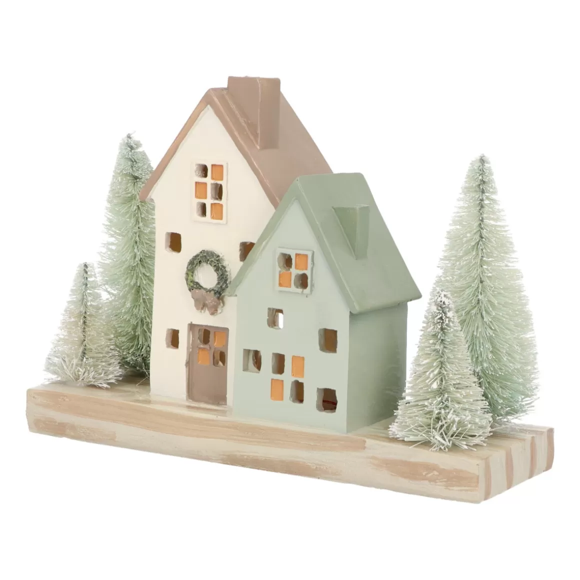 It's all about Christmas Christmas Houses In All Shapes And Sizes-Houses With Trees | With LED | Green-Cream | 21cm