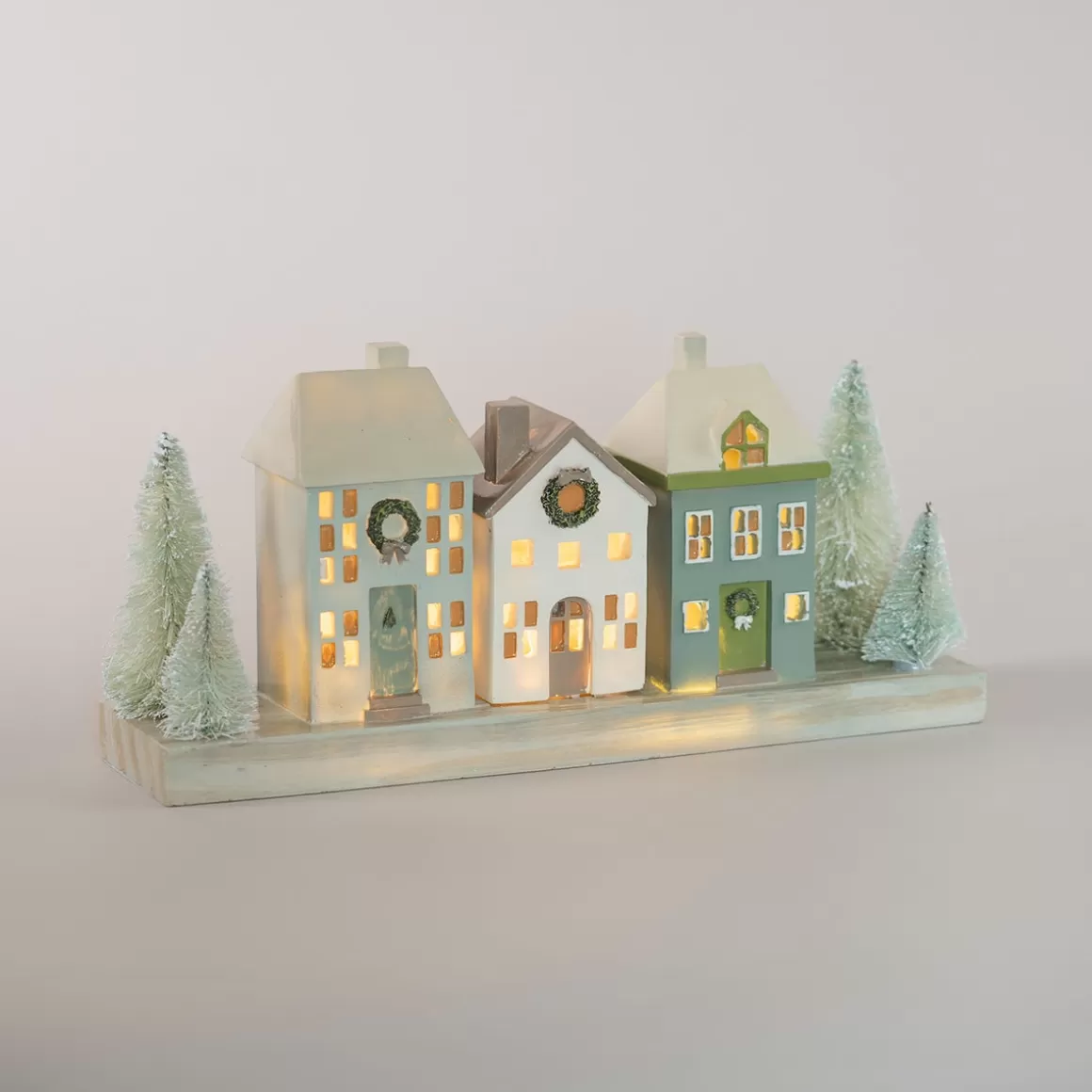 It's all about Christmas Christmas Houses In All Shapes And Sizes-Houses With Trees | With LED | Green-Cream | 30cm