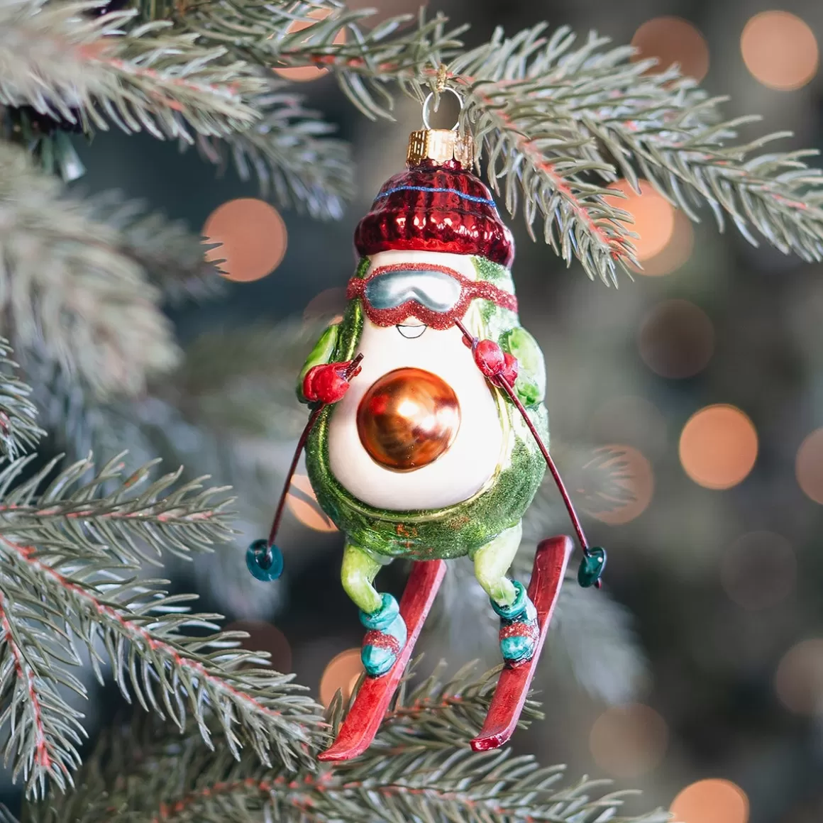 It's all about Christmas Christmas Ornaments-Humorous Avocado On Skis Ornament