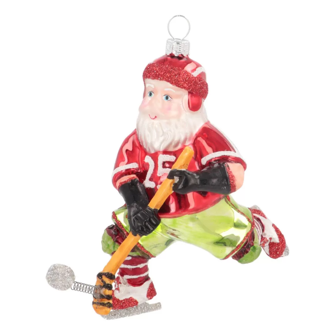 It's all about Christmas Christmas Ornaments-Ice Hockey Santa Ornament | Glass | Red | 12cm