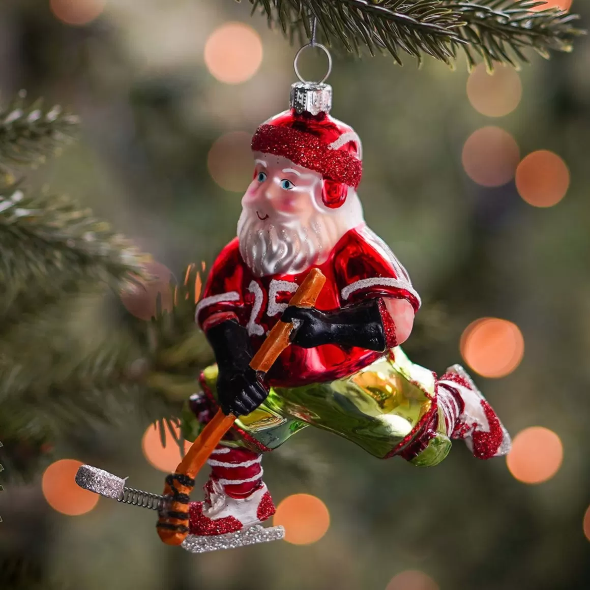 It's all about Christmas Christmas Ornaments-Ice Hockey Santa Ornament | Glass | Red | 12cm