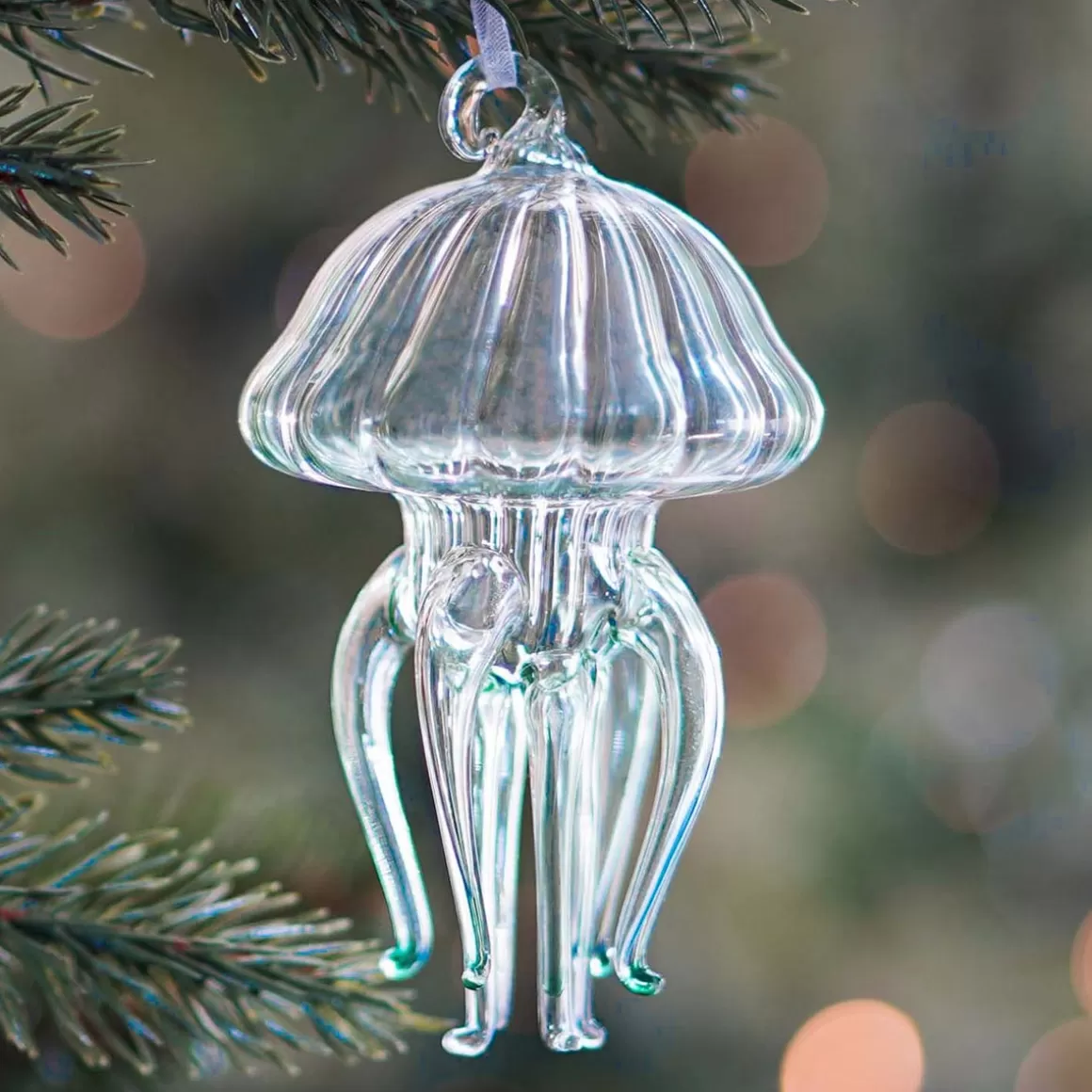 It's all about Christmas Christmas Ornaments-Jellyfish Glass Hanging Figurine 12cm Blue