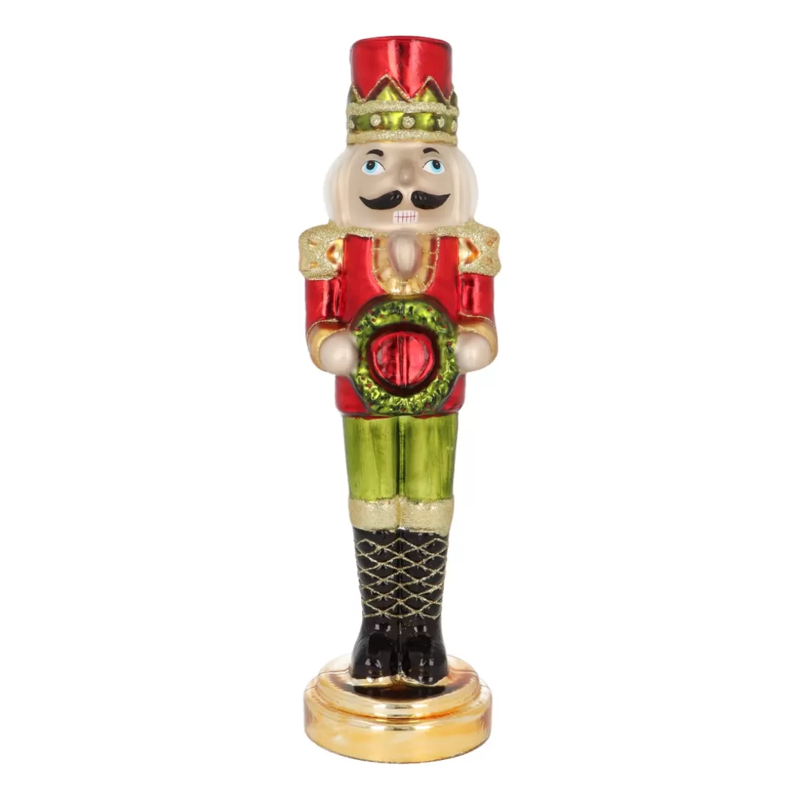 It's all about Christmas Christmas Figurines-Large Glass Nutcracker With Christmas Wreath