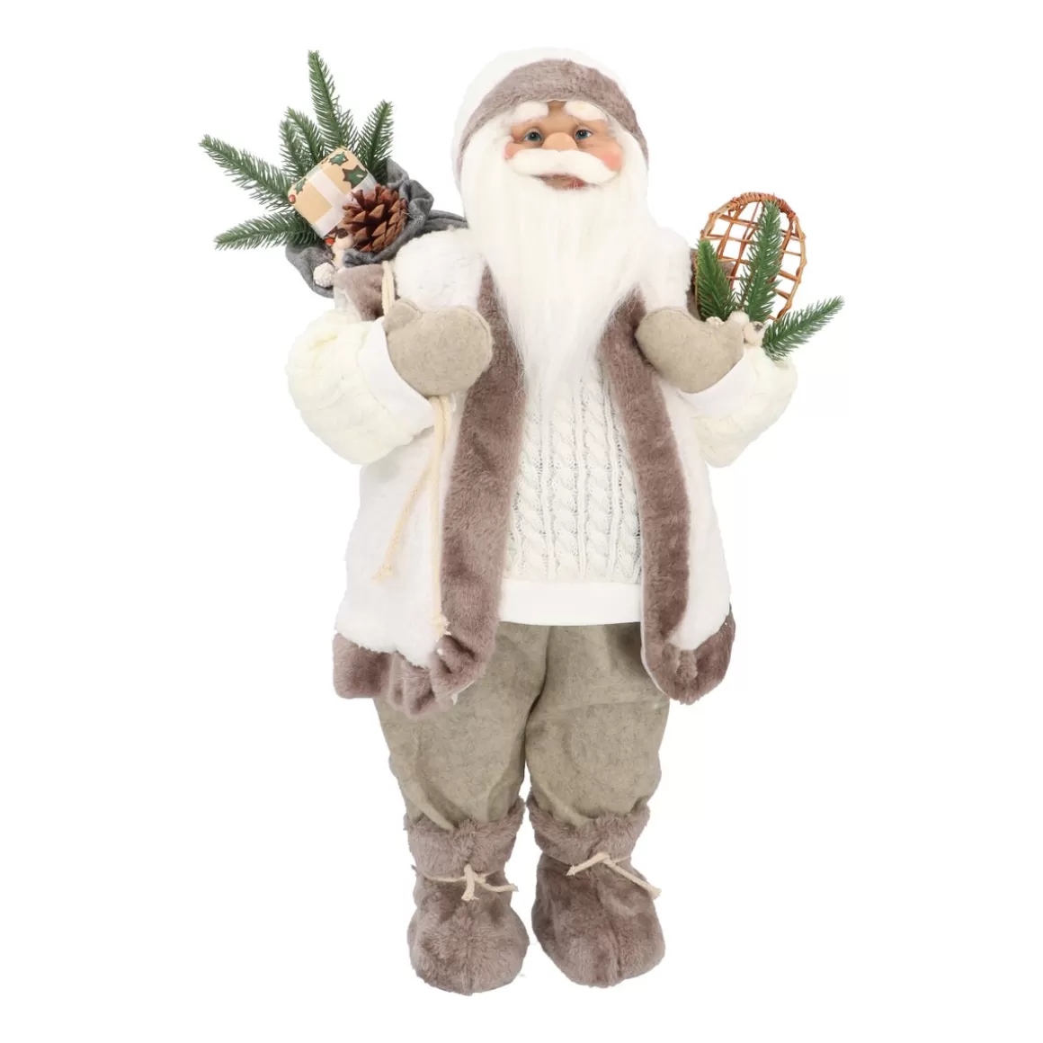 It's all about Christmas Christmas Figurines-Large Standing Santa Claus | White-grey | 60cm/23in | Cloth