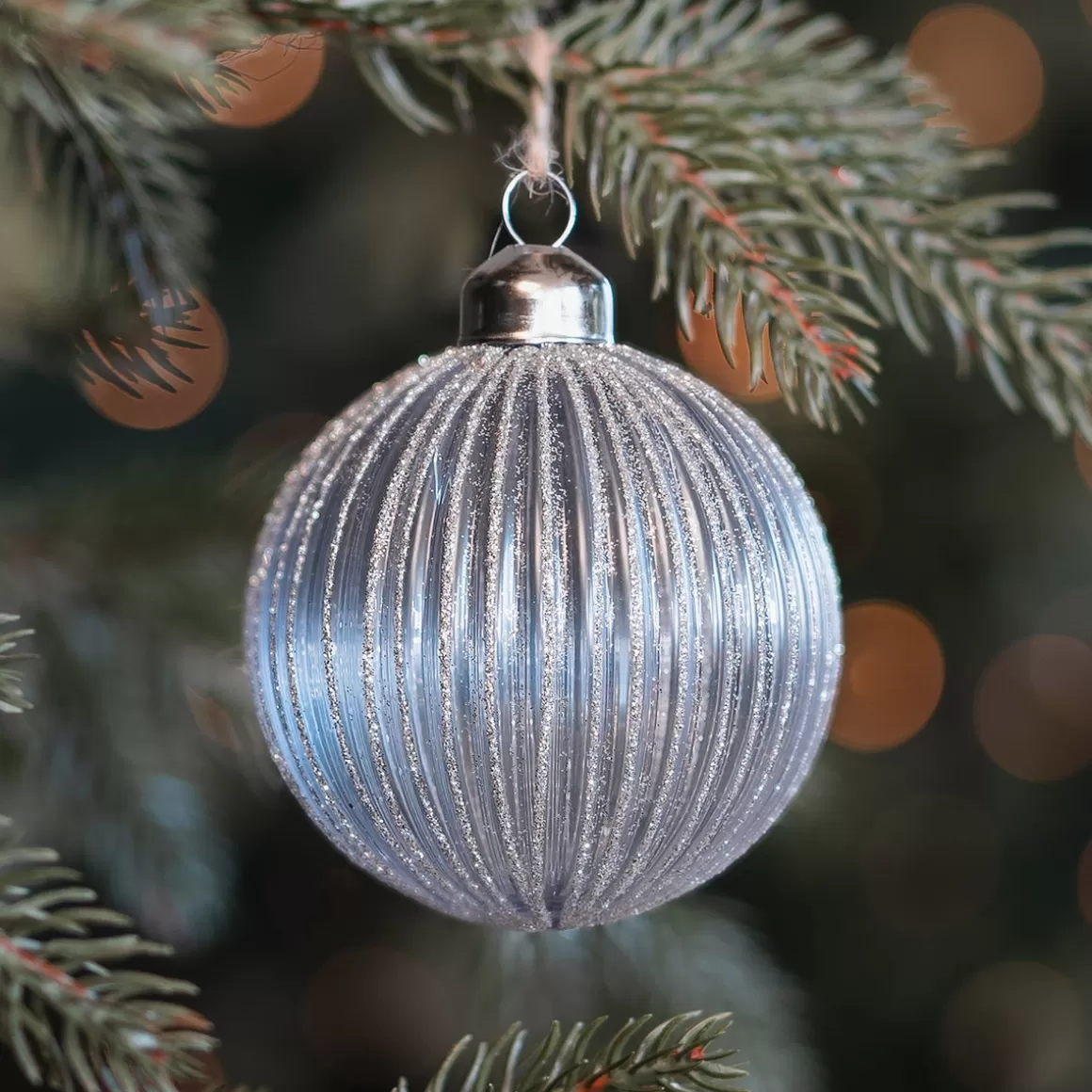 It's all about Christmas Christmastree Decorations Glass | Extraordinary Baubles-Lavender Christmas Bauble With Glitter Stripes