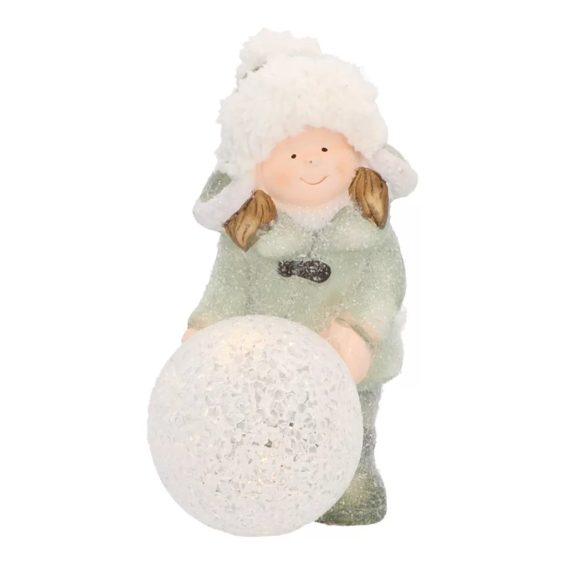 It's all about Christmas All Christmas Decorations | Christmas Figurines-LED Girl With Snowball | 24 Cm | Pottery