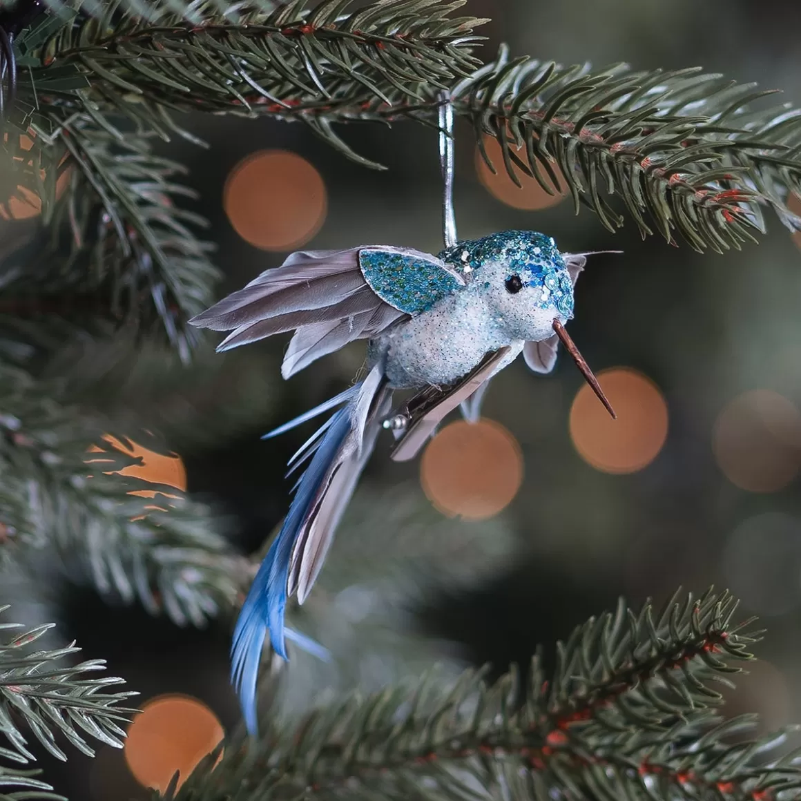 It's all about Christmas Christmas Ornaments-Light Blue Hummingbird Ornament With Stretched Wings