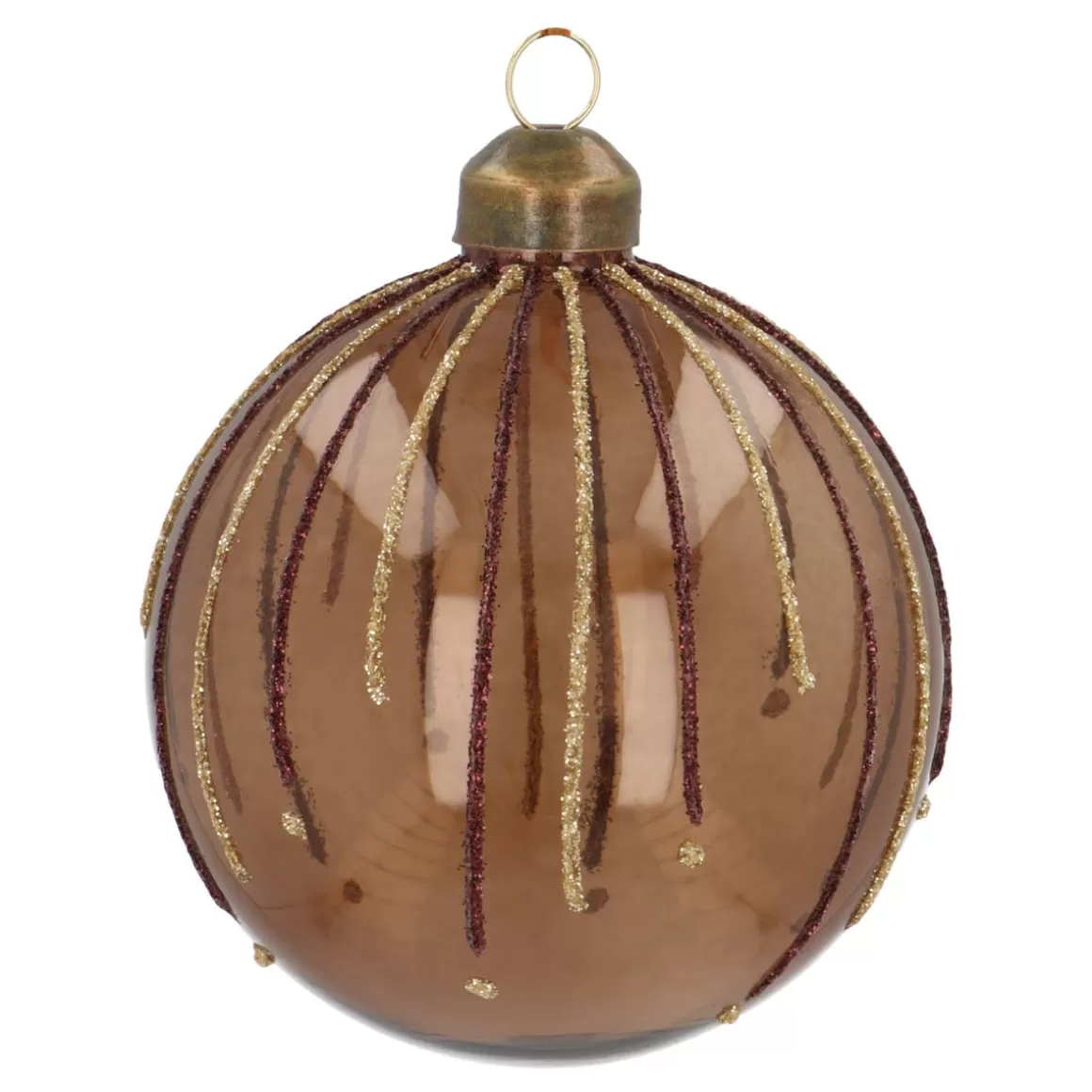 It's all about Christmas Christmas Baubles By Colour | Glass Christmas Baubles-Light Brown Christmas Bauble With Glitter Lines