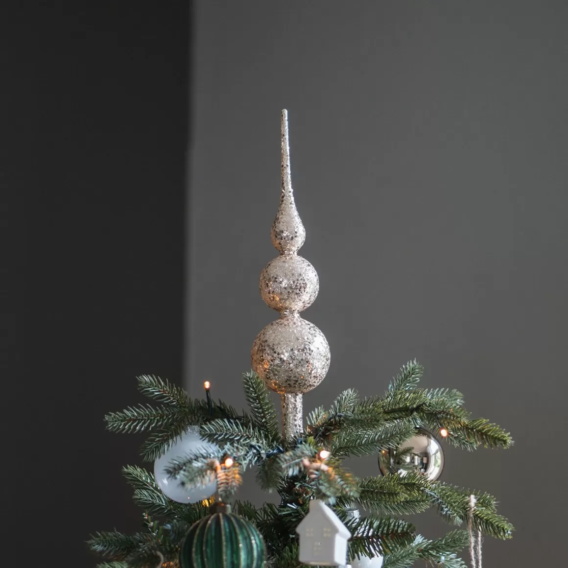 It's all about Christmas Christmastree Decorations Glass | Christmas Tree Topper-Light Gold Glass Glitter Tree Topper