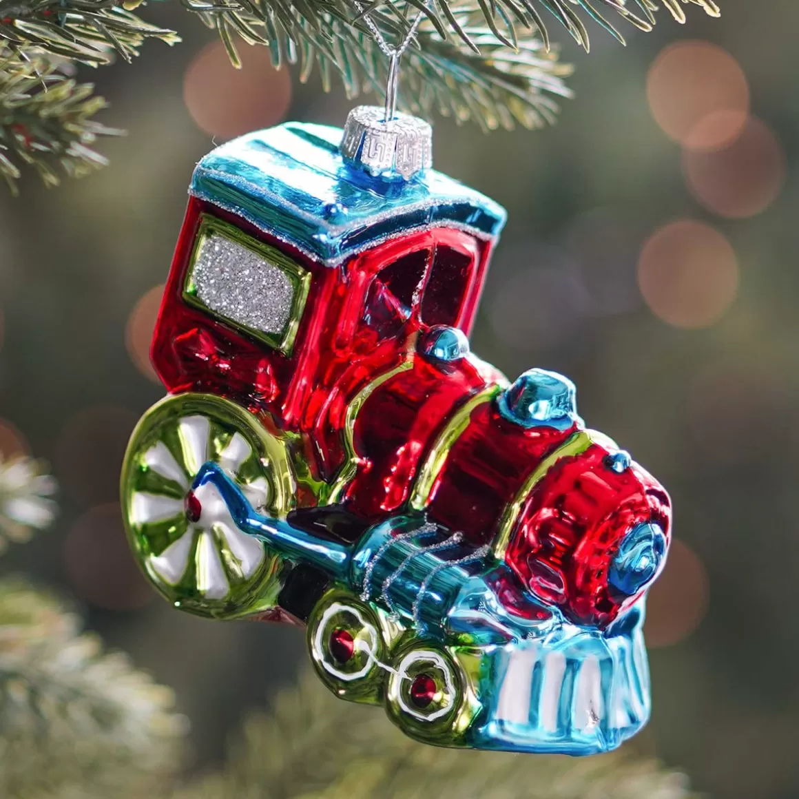 It's all about Christmas Christmas Ornaments-Locomotive Ornament | Glass | Red-Green | 10cm