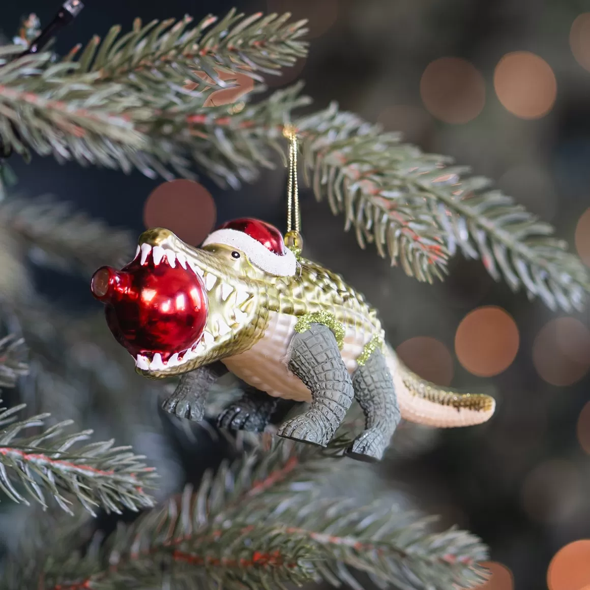 It's all about Christmas Christmastree Decorations Glass | Christmas Ornaments-Luxurious Crocodile Ornament With Santa Hat And Bauble