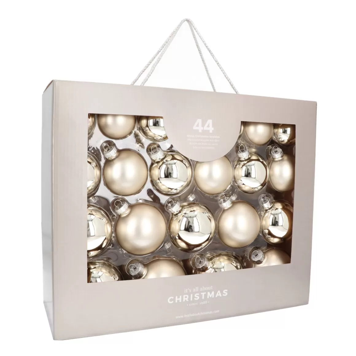 It's all about Christmas Christmas Baubles By Colour | Glass Christmas Baubles-Luxurious Light Gold Bauble Set 44 Pieces In A Handy Box