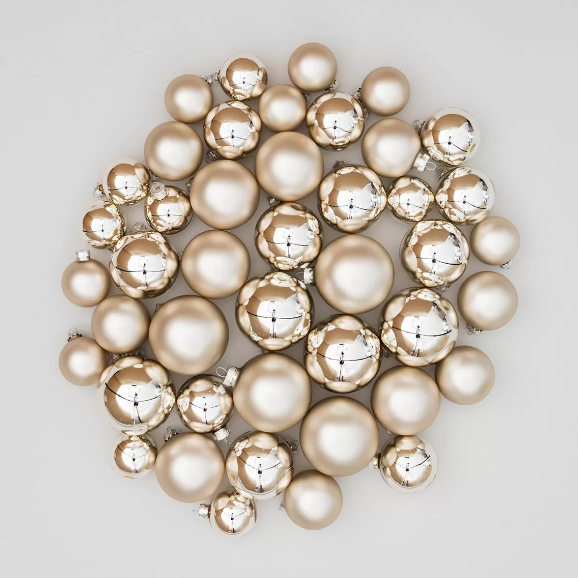 It's all about Christmas Christmas Baubles By Colour | Glass Christmas Baubles-Luxurious Light Gold Bauble Set 44 Pieces In A Handy Box