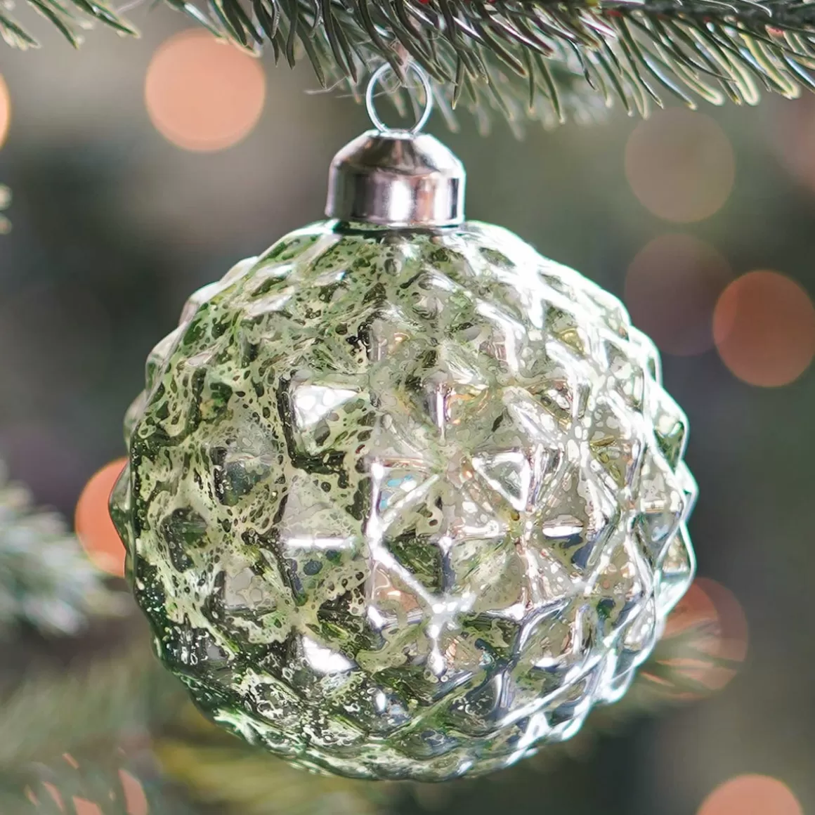 It's all about Christmas Extraordinary Baubles | Christmas Baubles By Colour-Luxury Antique Geometric Bauble | Glass | Green-Gold | 10cm