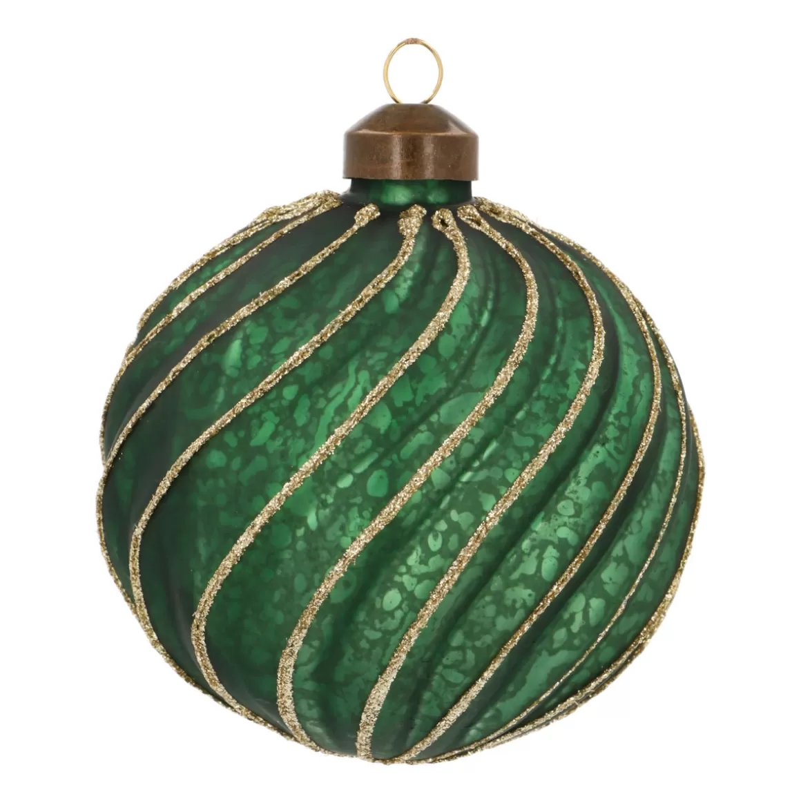 It's all about Christmas Extraordinary Baubles | Christmas Baubles By Colour-Luxury Antique Swirl Bauble | Glass | Green-Gold | 10cm