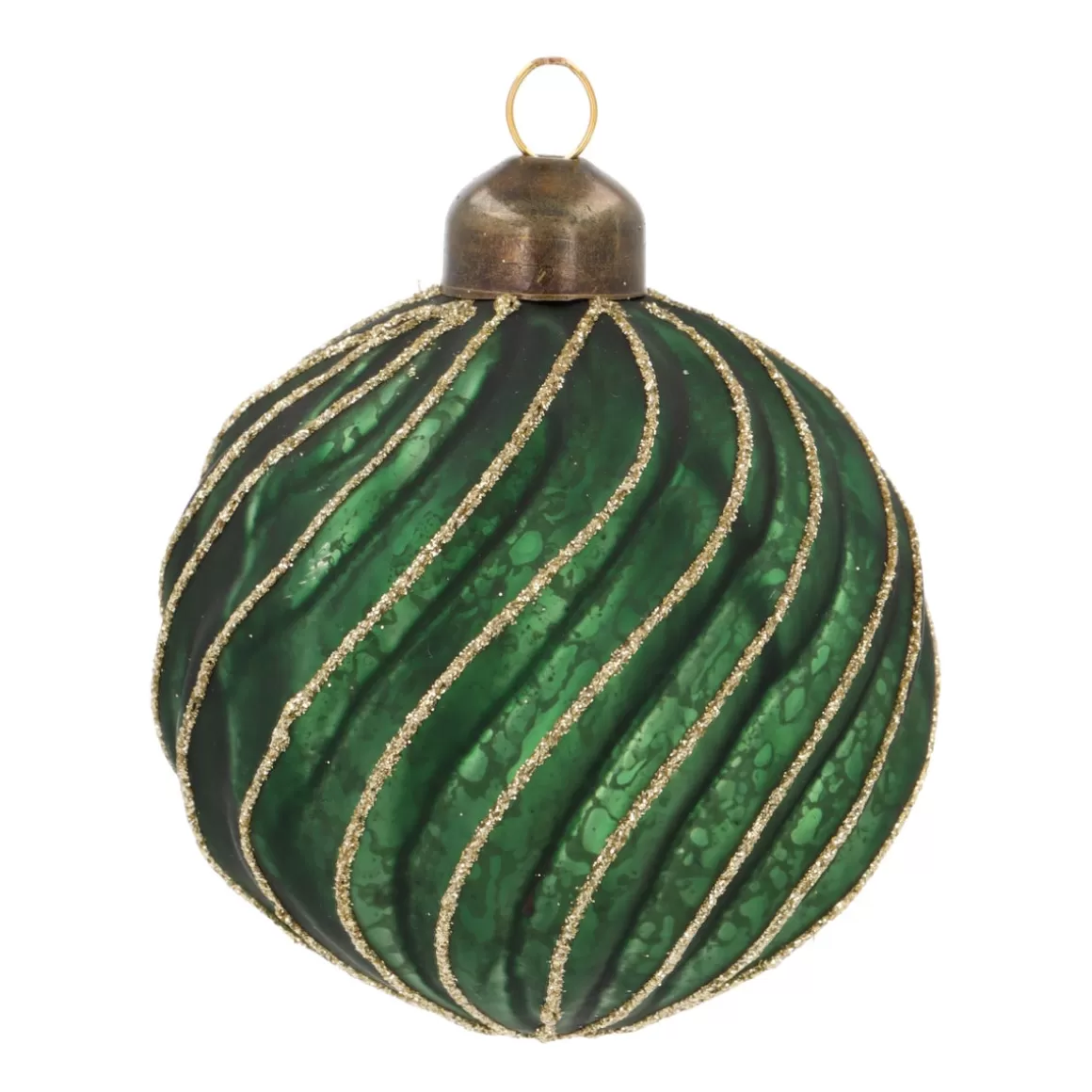 It's all about Christmas Christmas Baubles By Colour | Luxury Christmas Baubles-Luxury Antique Swirl Bauble | Glass | Green-Gold | 8cm