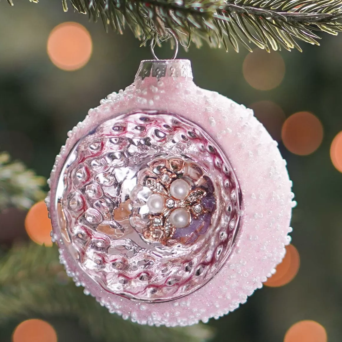 It's all about Christmas Christmas Baubles By Colour | Luxury Christmas Baubles-Luxury Bauble With Reflector | Glass | Pink | 8cm