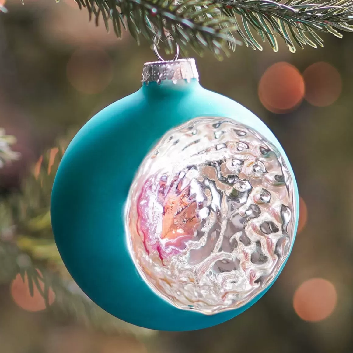 It's all about Christmas Nostalgic Baubles | Christmas Baubles By Colour-Luxury Bauble With Reflector | Glass | Teal Blue | 8cm