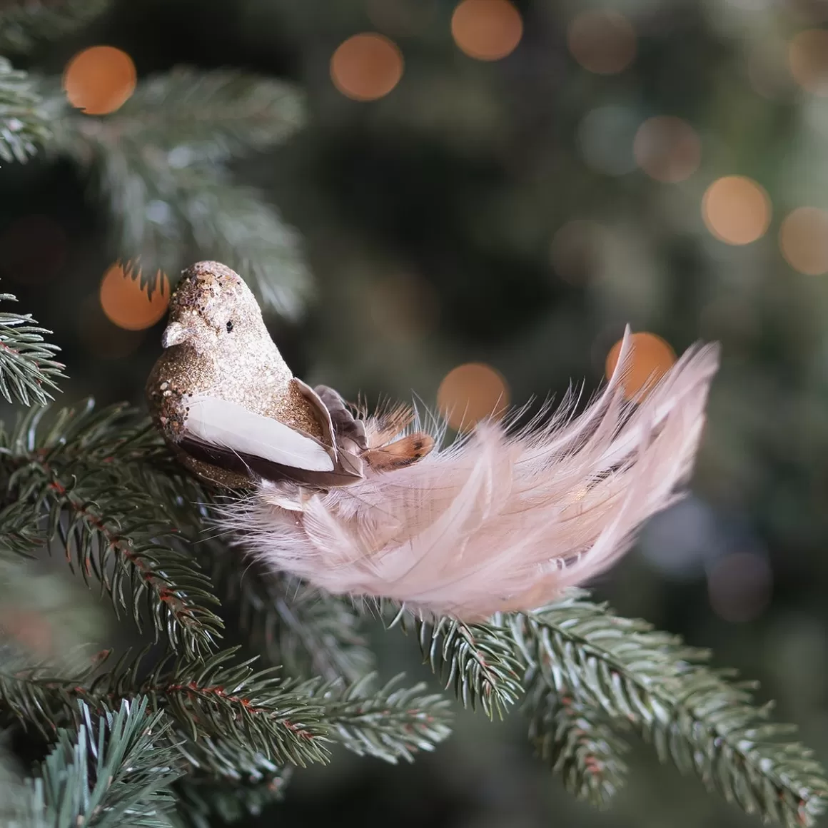 It's all about Christmas Clip On Tree Decorations-Luxury Bird On Clip | Light Gold | Real Feathers | 18cm