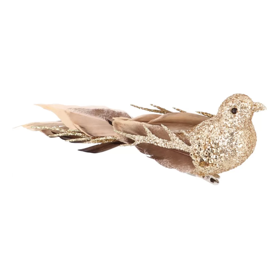 It's all about Christmas Clip On Tree Decorations-Luxury Bird On Clip | Light Gold | Real Feathers | 20cm