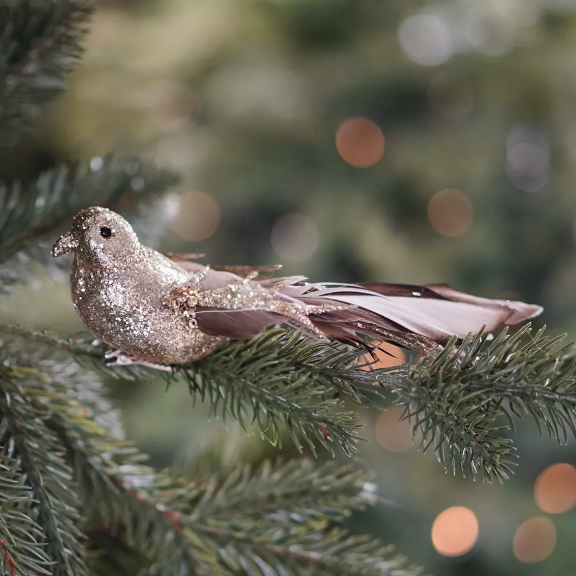 It's all about Christmas Clip On Tree Decorations-Luxury Bird On Clip | Light Gold | Real Feathers | 20cm