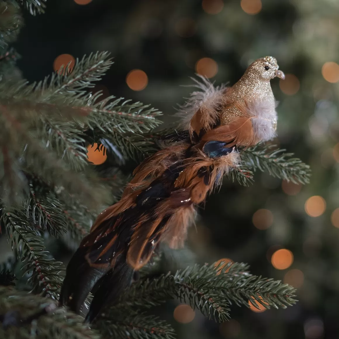 It's all about Christmas Clip On Tree Decorations-Luxury Bird On Clip | Light Gold | Real Feathers | 30cm