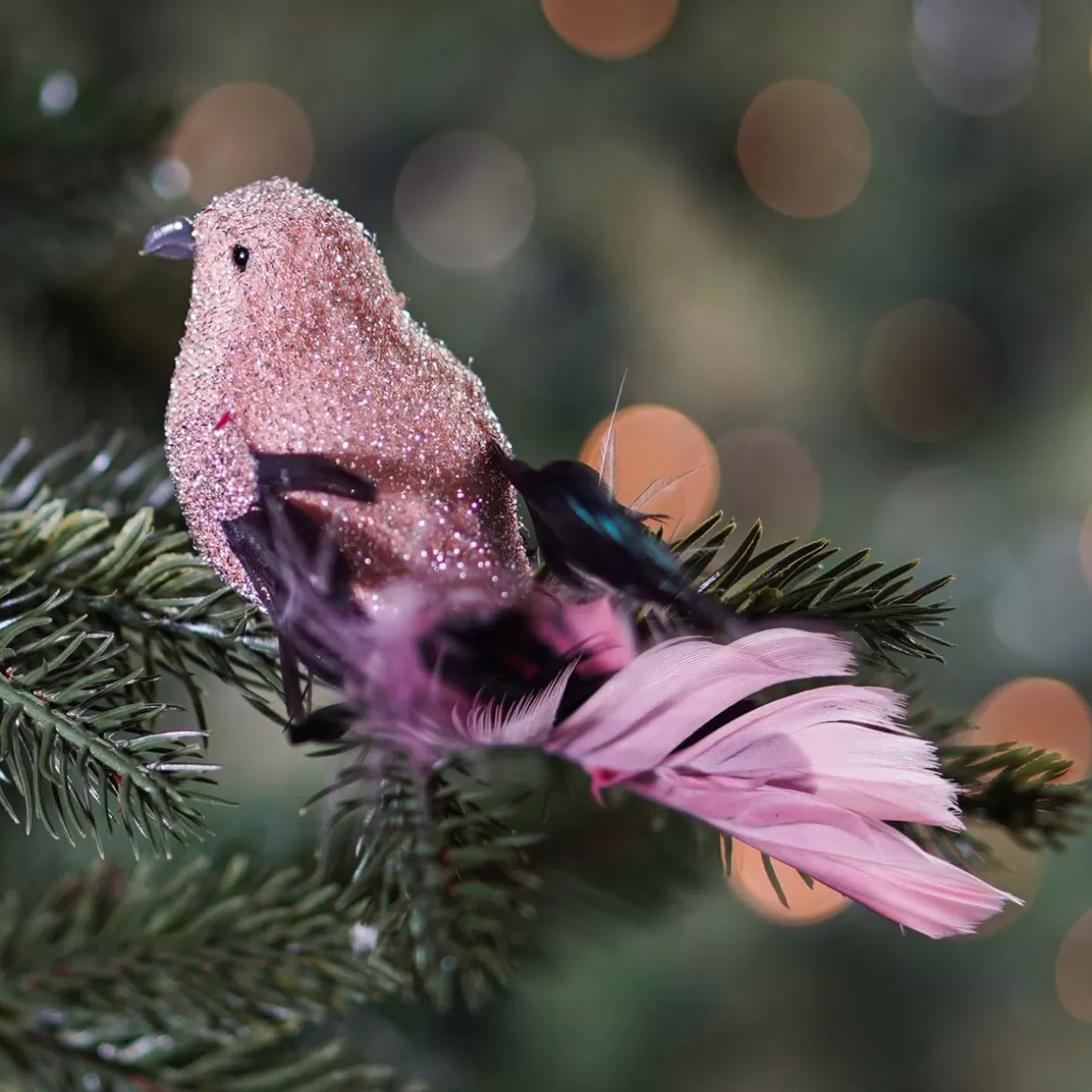 It's all about Christmas Clip On Tree Decorations-Luxury Bird On Clip | Pink | Real Feathers | 15cm