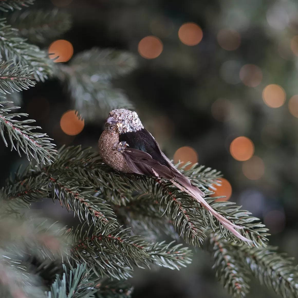 It's all about Christmas Clip On Tree Decorations-Luxury Bird On Clip | Taupe-pink | Real Feathers | 16cm