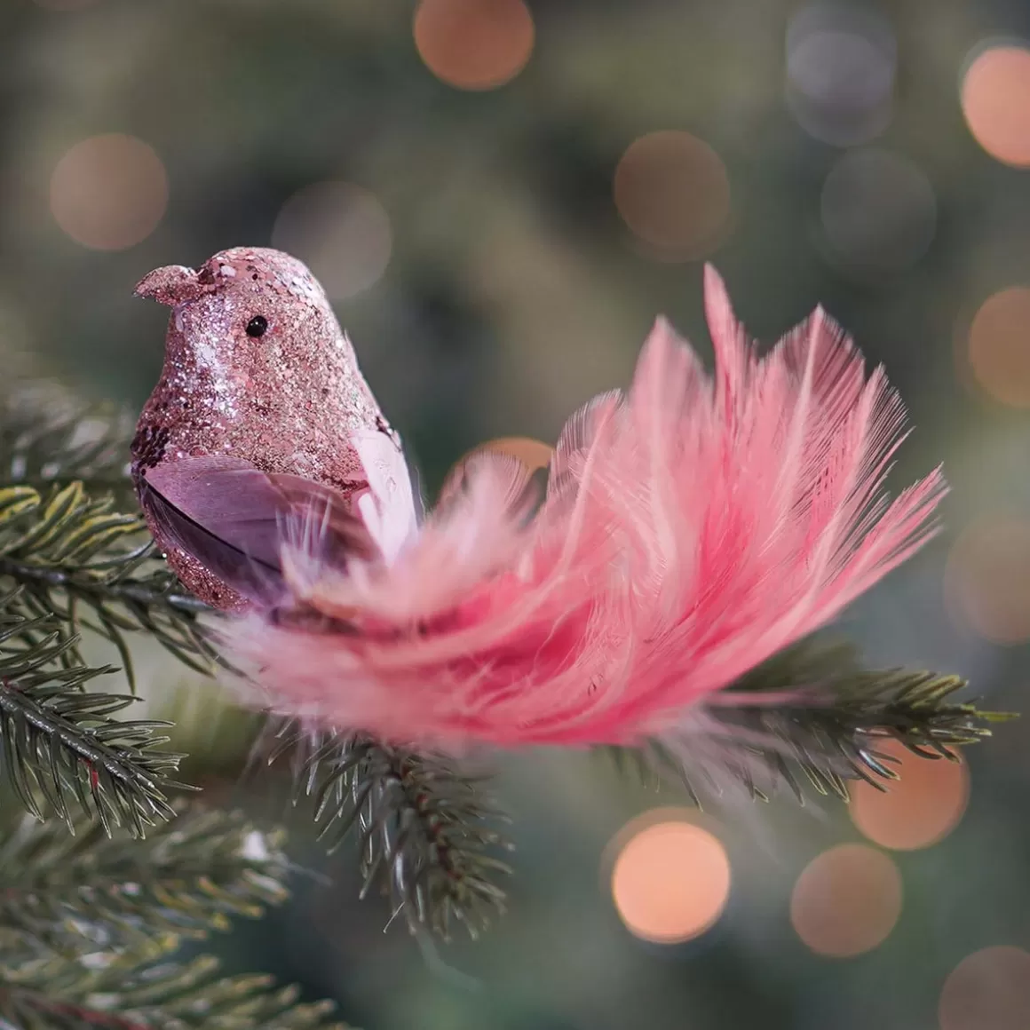 It's all about Christmas Clip On Tree Decorations-Luxury Bird On Clip | Vintage Pink | Real Feathers | 18cm