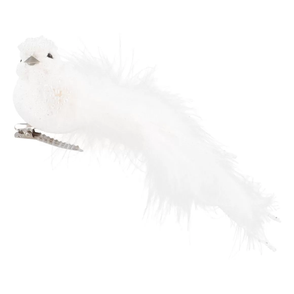 It's all about Christmas Clip On Tree Decorations-Luxury Bird On Clip | White | Real Feathers | 16cm