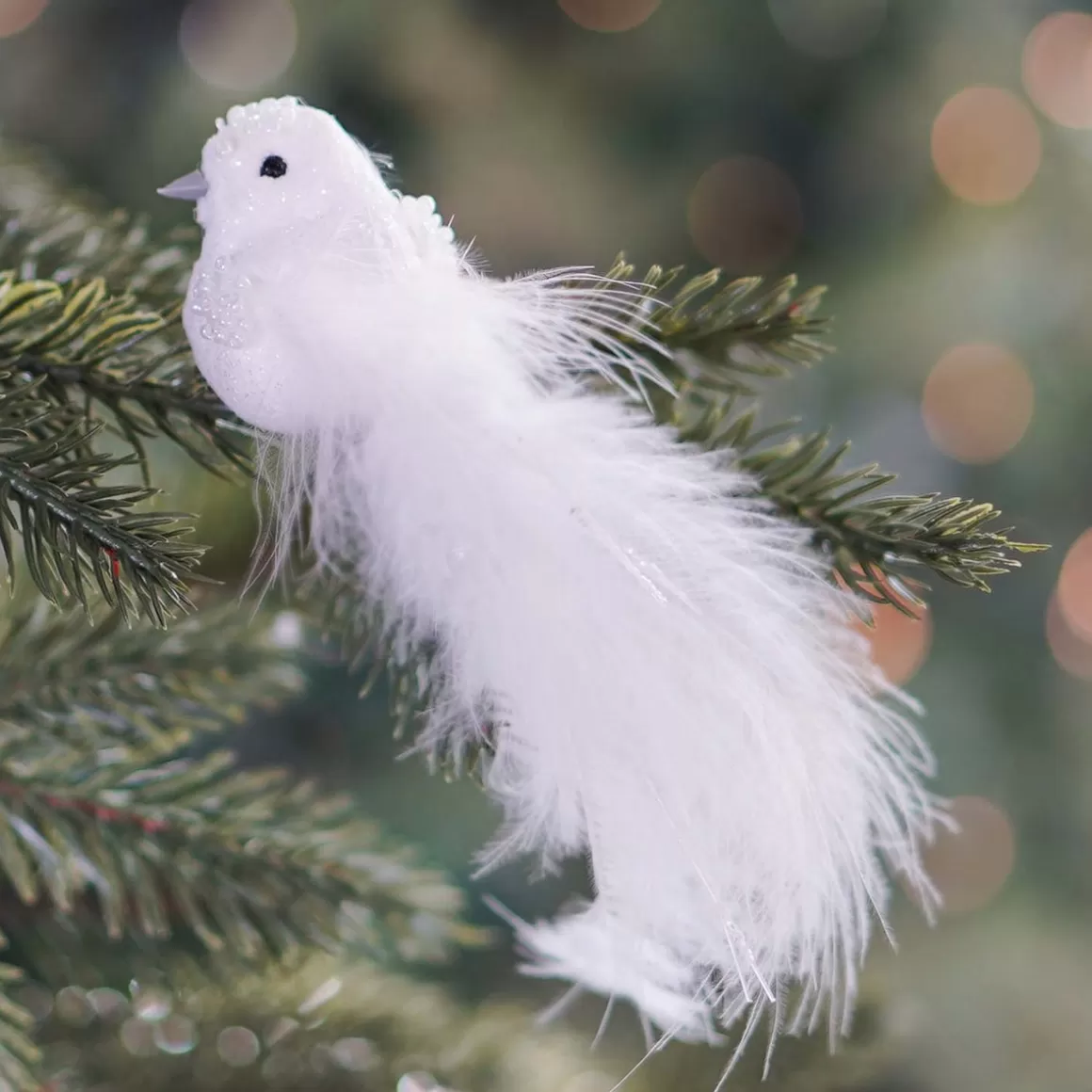 It's all about Christmas Clip On Tree Decorations-Luxury Bird On Clip | White | Real Feathers | 16cm