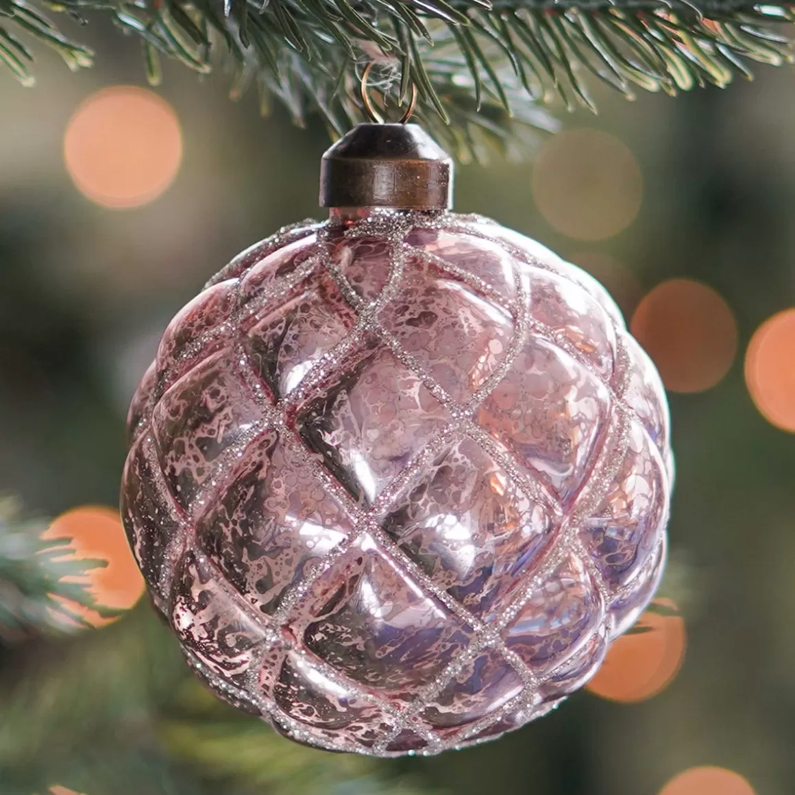 It's all about Christmas Extraordinary Baubles | Luxury Christmas Baubles-Luxury Checkered Bauble | Glass | Antique Pink | 8cm