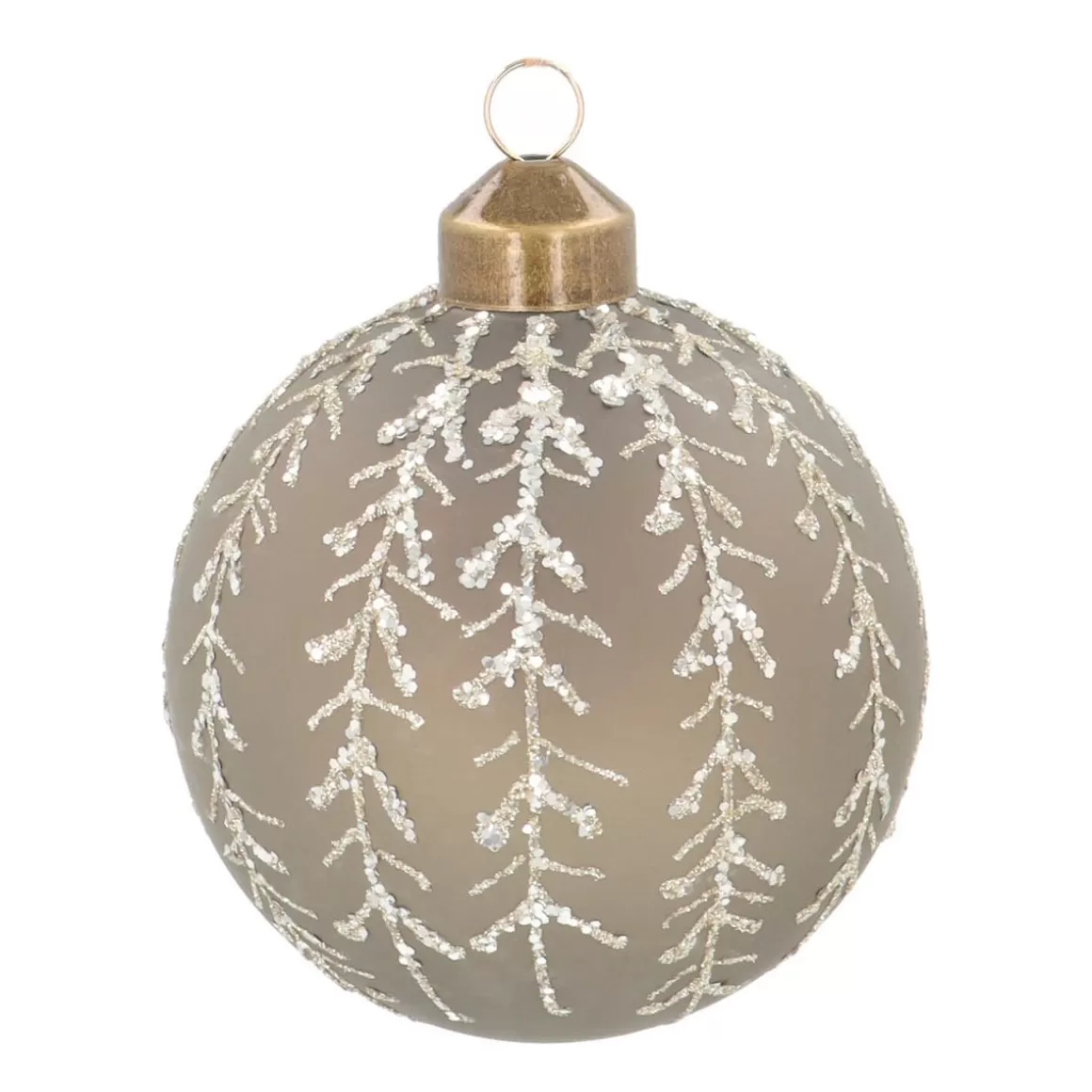 It's all about Christmas Christmas Baubles By Colour | Luxury Christmas Baubles-Luxury Christmas Bauble | Glittering Branches Decoration | Glass | 8cm | Taupe