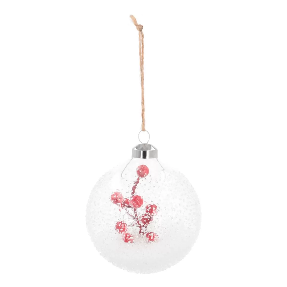 It's all about Christmas Extraordinary Baubles | Luxury Christmas Baubles-Luxury Christmas Bauble Frost Effect With Berry Branch | Transparent | Glass | 10cm