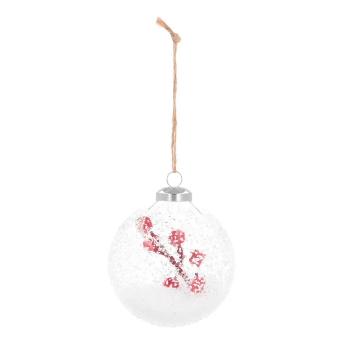 It's all about Christmas Extraordinary Baubles | Christmas Baubles By Colour-Luxury Christmas Bauble Frost Effect With Berry Branch | Transparent | Glass | 8cm