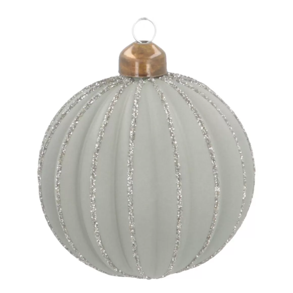 It's all about Christmas Christmas Baubles By Colour | Luxury Christmas Baubles-Luxury Christmas Bauble Matte With Relief Stripes | Cottage-Green | Glass | 8cm