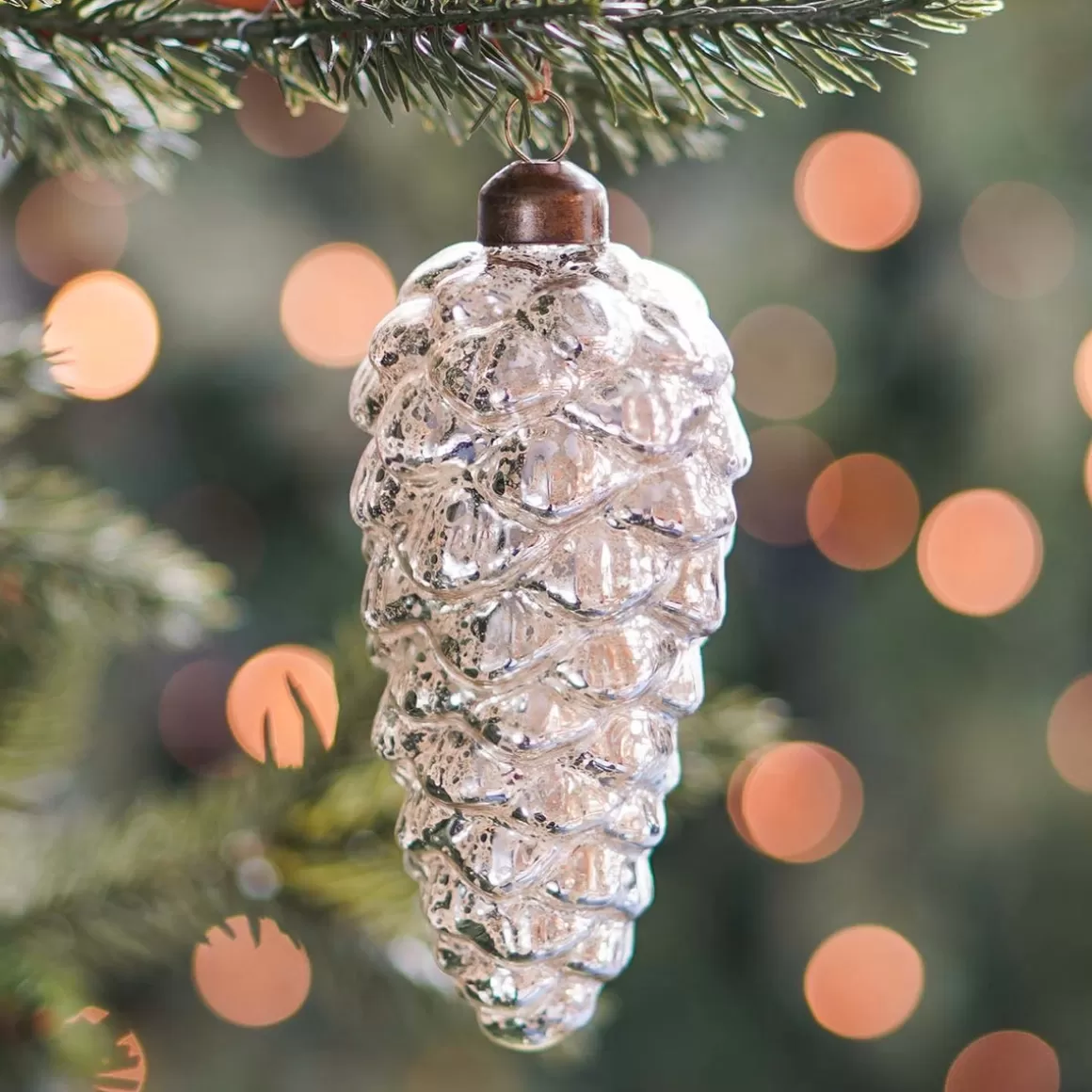 It's all about Christmas Christmas Ornaments | Christmas Baubles By Colour-Luxury Christmas Bauble Pine Cone | Antique-Silver | Glass | 12cm