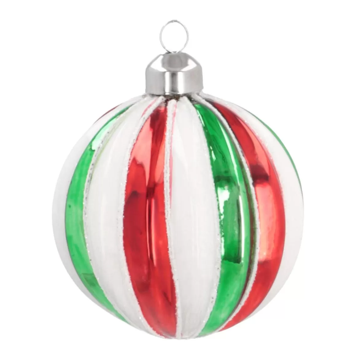 It's all about Christmas Extraordinary Baubles | Luxury Christmas Baubles-Luxury Christmas Bauble Striped With Glitter | Red-Green-White | Glass | 8cm