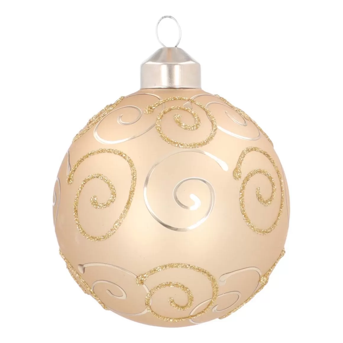 It's all about Christmas Christmas Baubles By Colour | Luxury Christmas Baubles-Luxury Christmas Bauble With Curl | Light Gold | Matte | Glass | 8 Cm