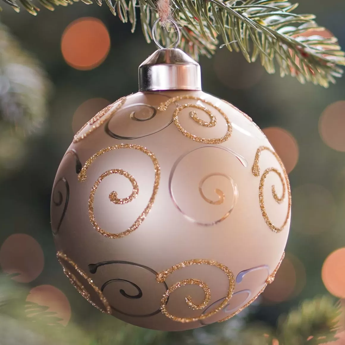 It's all about Christmas Christmas Baubles By Colour | Luxury Christmas Baubles-Luxury Christmas Bauble With Curl | Light Gold | Matte | Glass | 8 Cm